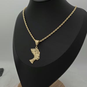 Gold Nefertiti Pendant Necklace: 14k Heavy Plated, 3mm French Rope Chain, Lifetime Replacement Guarantee image 6