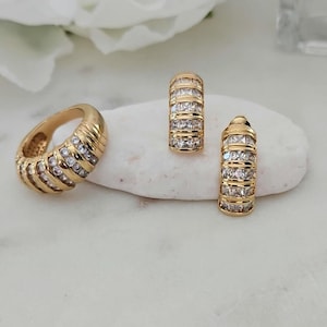 Gold Gold Channel Set Ring & Earrings, 14k Heavy Plated, Lifetime Replacement Guarantee