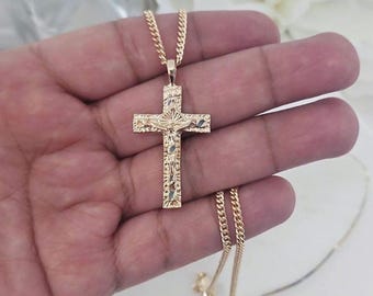 14k Vergoldete Kruzifix-Halskette: Diamant-Schliff-Panzerkette