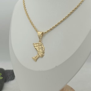Gold Nefertiti Pendant Necklace: 14k Heavy Plated, 3mm French Rope Chain, Lifetime Replacement Guarantee image 8