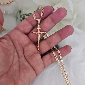 Gold Crucifix Necklace for Men, 14k Heavy Plated Gold, Men's Crucifix Necklace, Gucci Chain, High Quality, Lifetime Replacement Guarantee