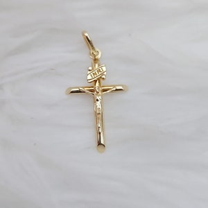 14k Yellow Gold INRI Crucifix Pendant - High Polish