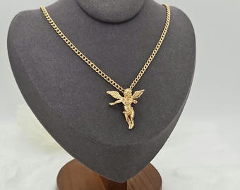 Gold Angel Necklace: 3mm Curb Chain, 14k Heavy Plated, Lifetime
