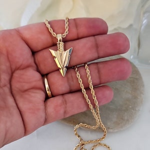 Gold Arrowhead Necklace For Men, Arrowhead Necklace, 2mm French Rope Chain, 14k Heavy Plated Gold, High Quality Arrowhead Necklace, Men