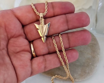 Gold Arrowhead Necklace For Men, Arrowhead Necklace, 2mm French Rope Chain, 14k Heavy Plated Gold, High Quality Arrowhead Necklace, Men