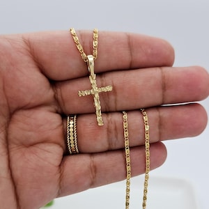 Gold Nugget Cross Necklace: 14k Heavy Plated, Baptism Gift