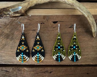 Four Corner Teardrop Turquoise Beadwork Earrings