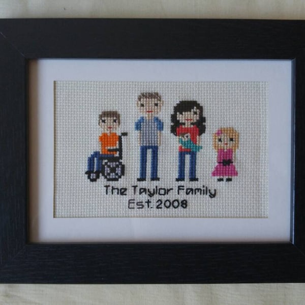 Custom Cross Stitch Family Portrait (without frame)
