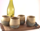 Stemless wine cups, set of 4. Wheel thrown turquoise pottery cups. Handmade gift, Pottery whiskey cup .Ready to ship.