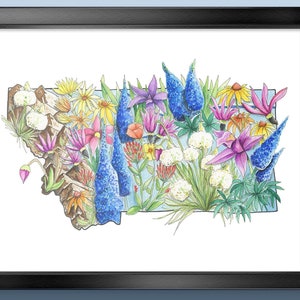 Montana, Floral Watercolor, State of Montana, Mountain Art, Montana Flowers, Rocky Mountains,  Montana State, Watercolor