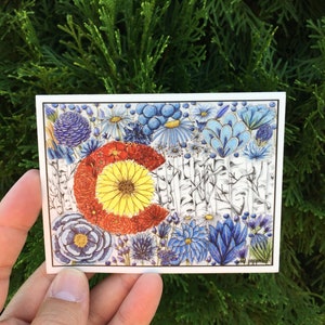 Colorado Flag Vinyl Sticker, Watercolor Sticker, Outdoor Art, Flower Art, Aspens, Colorado Stickers, Flower Flag, Colorado Flag Art, CO