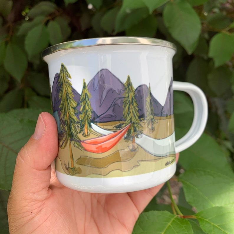 Camping Enamelware Mug White Enamel Mug Camping Mug Outdoor Etsy