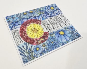 Watercolor Colorado Flag Vinyl Sticker: Aspen Flower Art