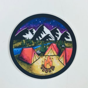 Mountain Camping Vinyl Sticker, Water Resistant Stickers, Outdoor Art, Weather Resistant Stickers, Mountain Lover, Mountain Art