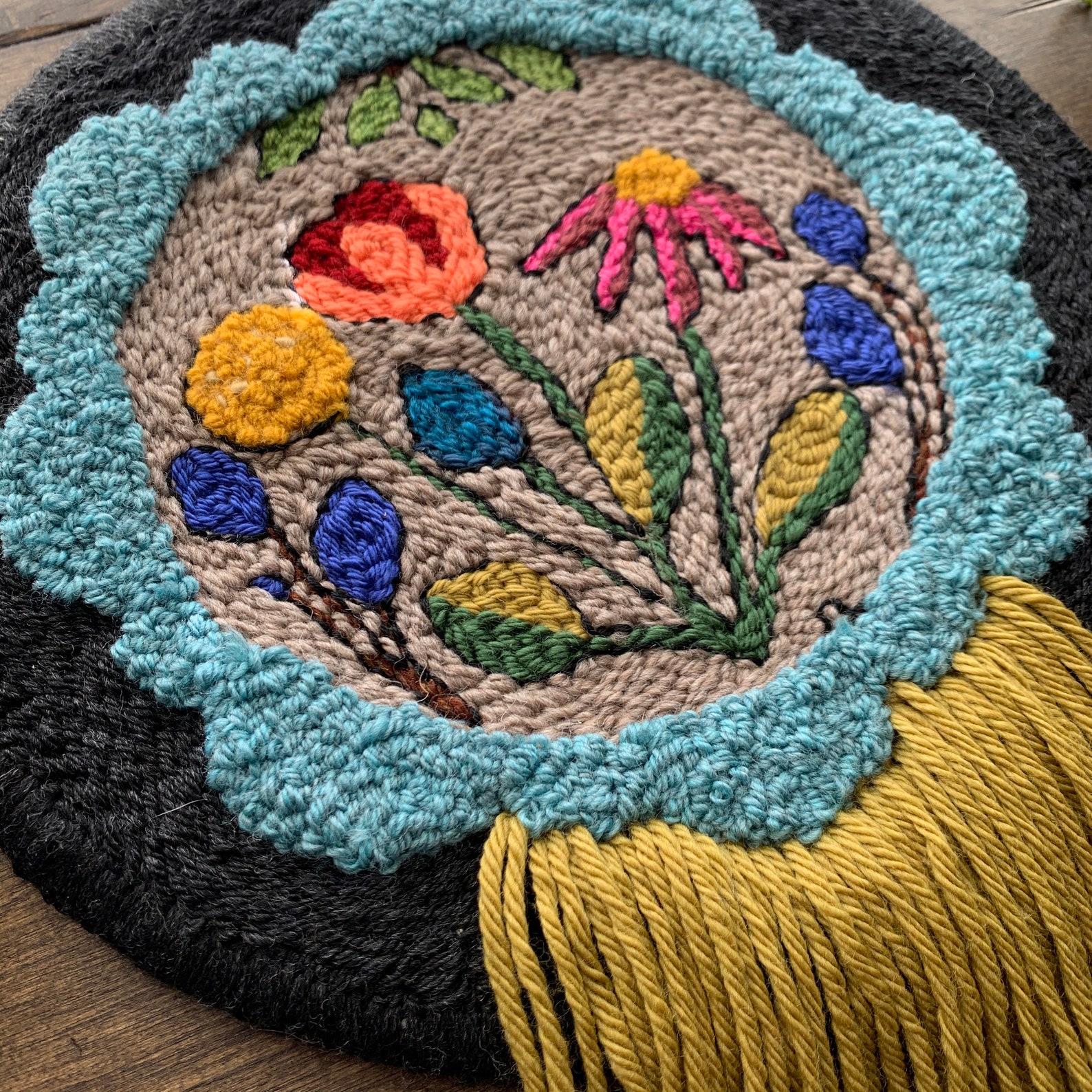 Punch Needle Wall Hanging Floral Punch needle wall art Wall hanging