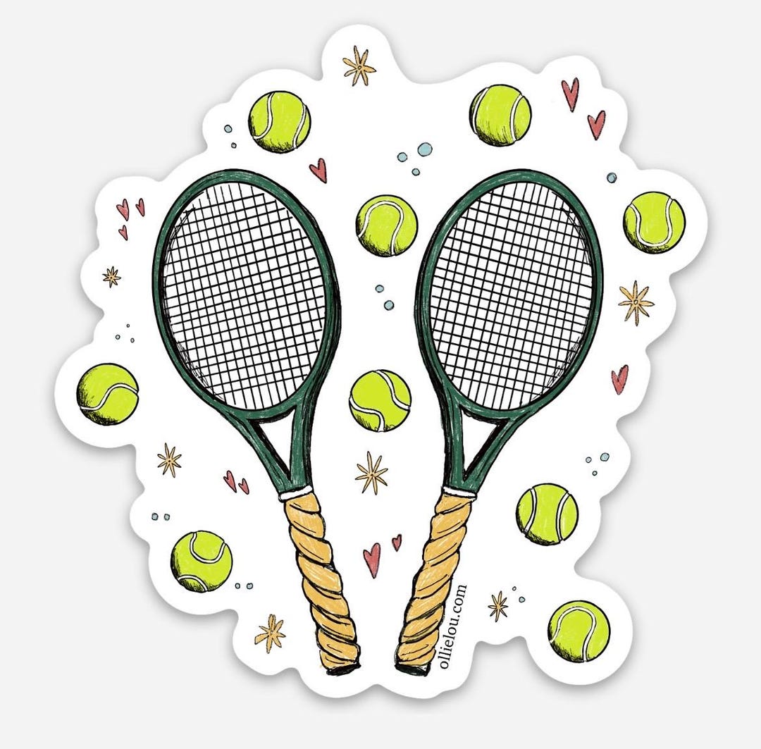 Red Tennis Racket Sticker Tennis Racket & Balls Vinyl Sticker: Water Resistant, 3