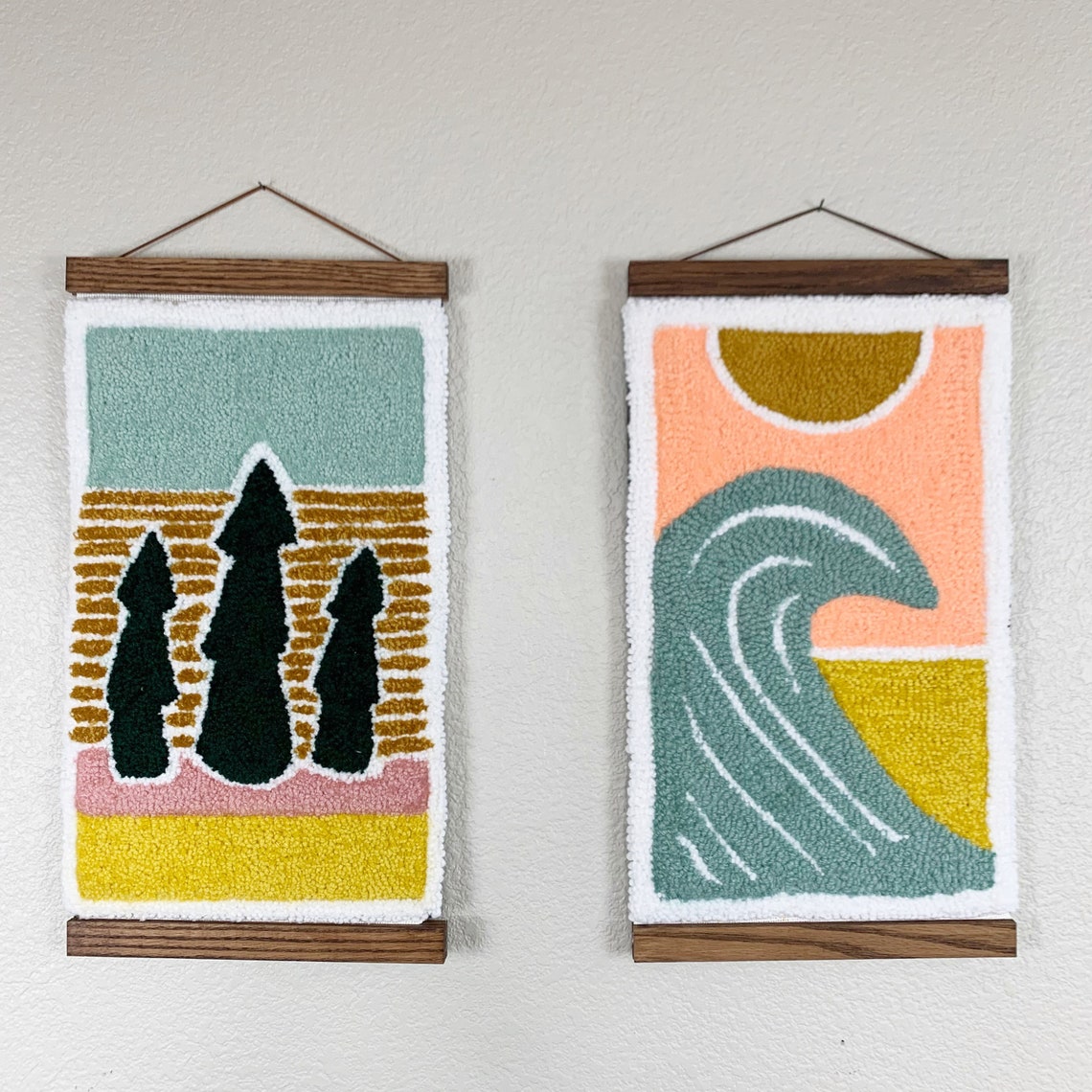 Sun and Wave Nature Scene Rug Tufted Wall Art Wall Hanging Etsy