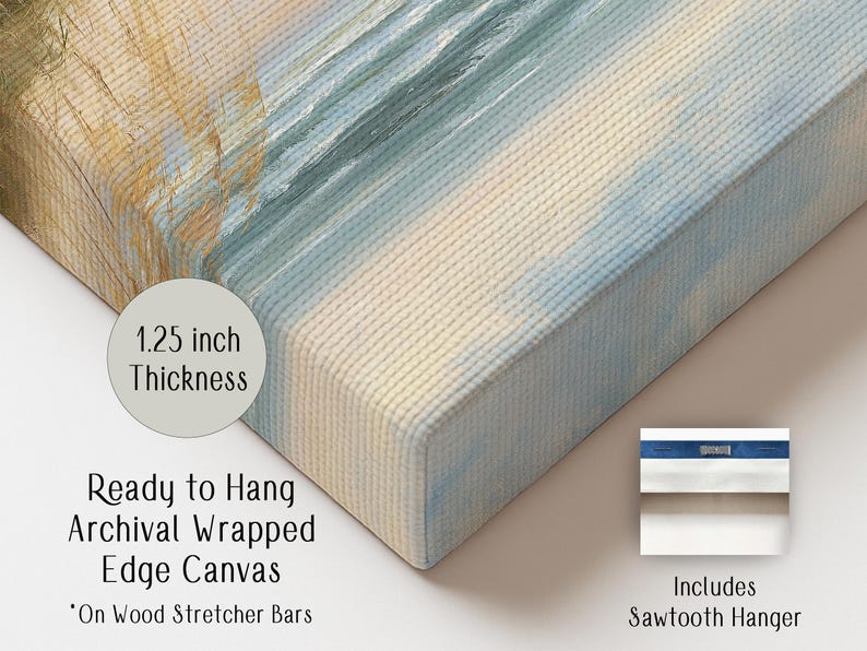 Beach Art Print, Coastal Artwork, Living Room Art, Ocean Lover Gifts, Quiet Beach Wrapped Edge Canvas