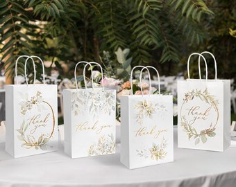 Eucalyptus Thank You Gift Bags Weddings White Gold Foil Paper Small Bachelorette Party Bridal Shower Birthday Favor Friends Gift Baby Shower