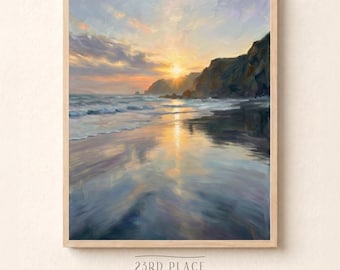 Lámina decorativa de playa, arte costero, decoración para el hogar con temática playera, obra de arte oceánica, regalo para amantes de la costa.