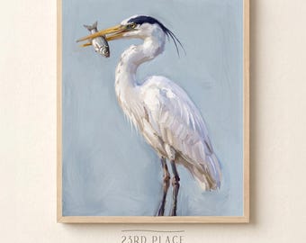 Witte kraanvogelkunst, vogelkunstprints, kustkunstwerk, strandhuisdecoratie, vintage kunstafdruk, kunstprints, vogels