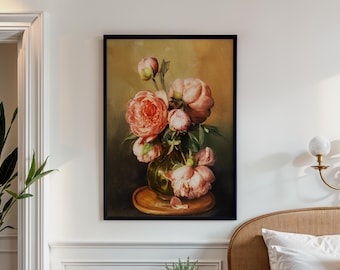 Peony Wall Print Vintage Peonies Giclée Wall Art Floral Bouquet Botanicals Classic Home Decor for Living Room Bedroom Archival Art Print