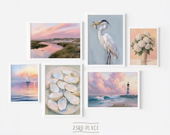 Coastal Wall Art Prints, Beach Print Set, Gallery Wall Art, Summer Digital Downloads