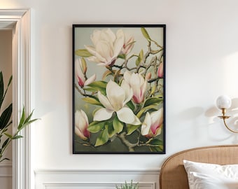 Magnolia Botanical Print for Home Elegant Flower Art for Bedroom or Living Room Wall Hanging with Flowers with Vintage Timeless Style Giclée