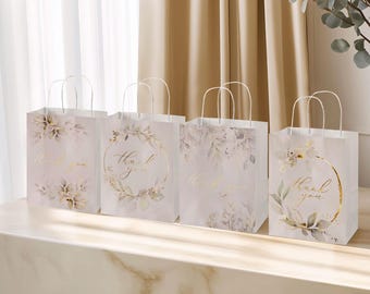 Eucalyptus Thank You Gift Bags Weddings White Gold Foil Paper Small Bachelorette Party Bridal Shower Birthday Favor Friends Gift Baby Shower
