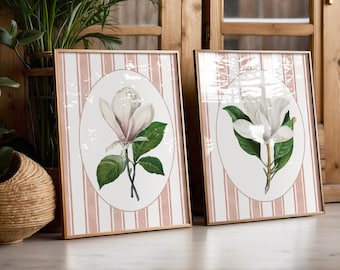 Magnolia Vintage Art Print 19th Century Botanical Artworks Antique Heirloom Victorian Style Florals with Rustic Historical Style for Bedroom