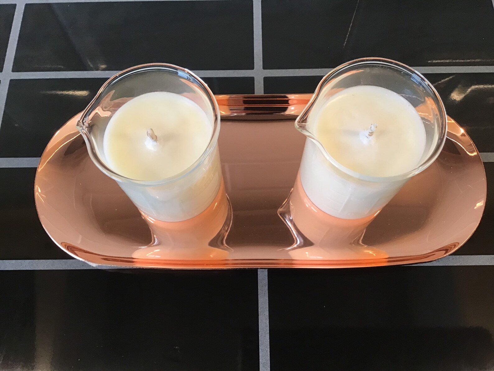Geek Chic Laboratory Candles on Copper/rose Gold Coloured Tray Etsy