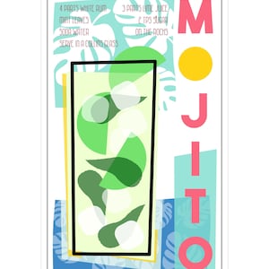 Retro Mojito Cocktail Recipe Poster Print, Digital Download Art, Trendy Poster, Downloadable Wall Art,