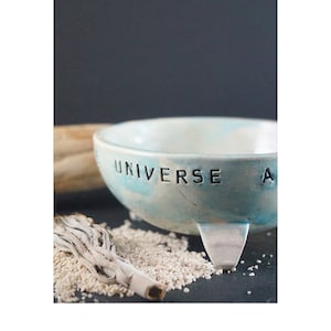 Tripod bowl -  Ceramic incense burner, bowl for burning incense on sand with charcoal, pottery space clearing, protection, universe