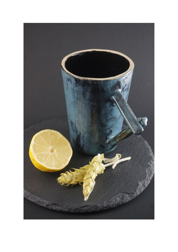 Ceramic mug, Blue Teamug, Handmade, Big Coffeemug, Christmas gift, 300ml, Gift for men