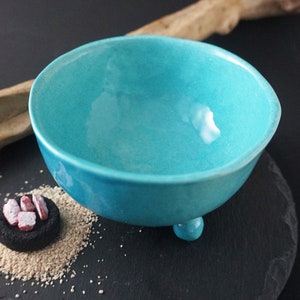 Tripod bowl -  Ceramic incense burner, bowl for burning incense on sand with charcoal, pottery space clearing, protection, turquoise