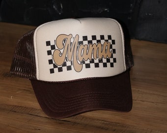 Mama checkered print trucker hat