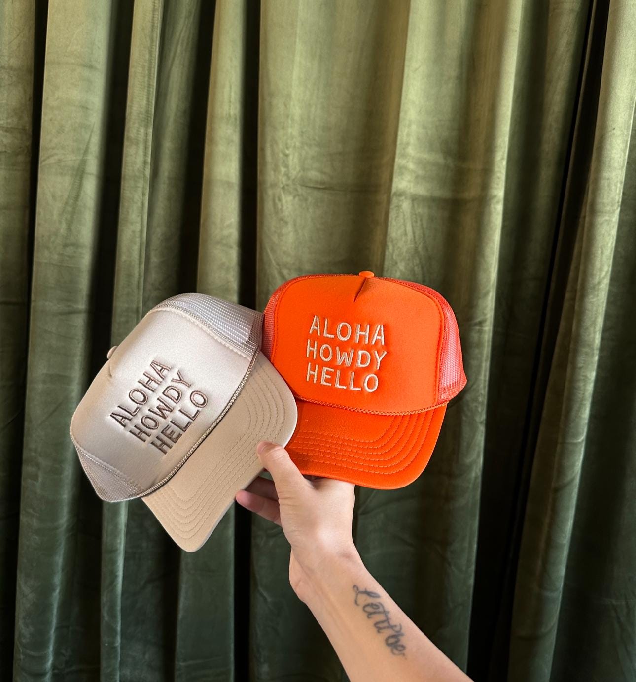 Aloha Howdy Hello Trucker Hats -  Tan Aloha Howdy Hello Trucker Hat - Etsy Hong Kong main image 4