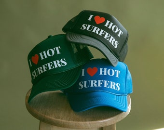 I LOVE HOT SURFERS trucker hat