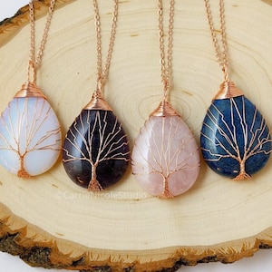 Rose Gold Tree of Life Birthstone Necklace / Tree Necklace / Wire Wrap Jewelry / Necklace for Woman / Rose Quartz Necklace / Wire Pendant