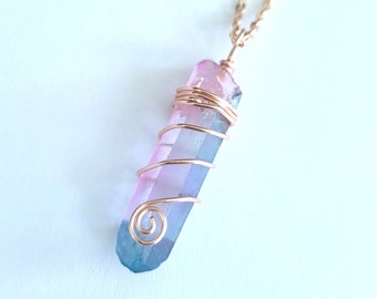 Pastel Aura Quartz Crystal Choker: Wire Wrapped Fairycore Necklace