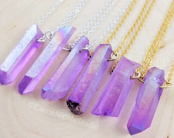 Purple Aura Quartz Raw Crystal Necklace / Fairy Kei / Lavender Quartz Point Necklace Pendant / Amethyst Crystal / Pastel Goth Necklace