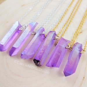Purple Aura Quartz Crystal Necklace: Handmade Fairy Kei Pendant