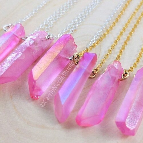 Purple Aura Quartz Raw Crystal Necklace / Fairy Kei / Lavender Etsy