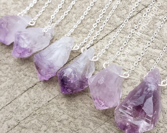 Dainty Raw Amethyst Choker Necklace / Purple Crystal / Gemstone / Raw Stone / Minimalist Choker / Gift for Her / Witch Necklace / Silver