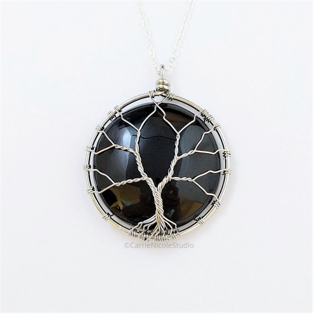 Black Obsidian Tree of Life Pendant: Silver Wire Wrapped Necklace - Etsy