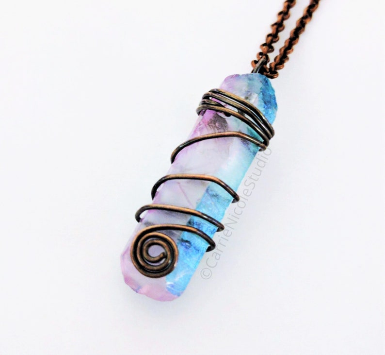 Pastel Goth Aura Quartz Crystal Choker Necklace Wire Wrapped Pendant Cotton Candy Pink and Blue Fairycore Jewelry Fairy Kei Kawaii image 6