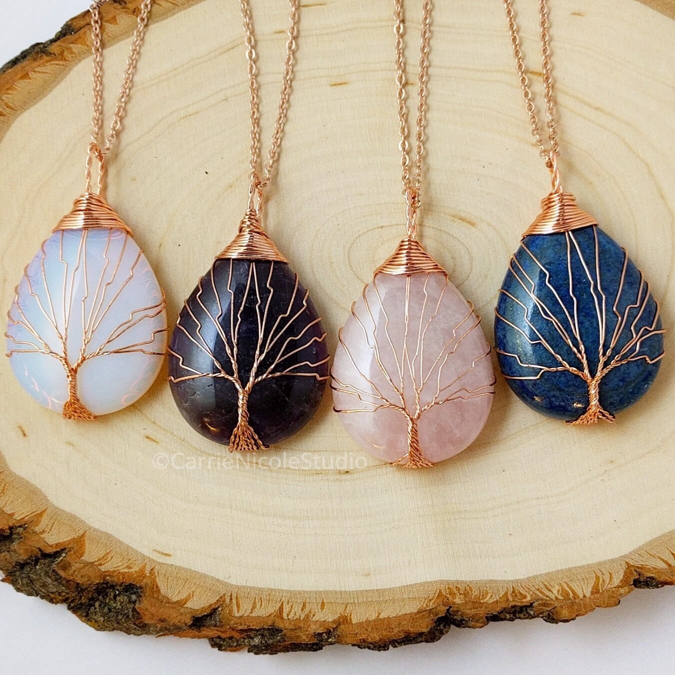 Gold tree of life necklace with birthstones clearance