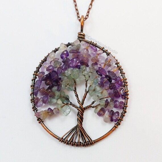 Tree of Life Pendant~Wire Wrapped Pendant Brass /& Copper~Purple Amethyst~Tree Pendant~Boho Necklace~18-20 Copper Chain~JewelsandMetals.