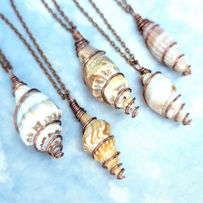 Copper Wire Wrapped Spiral Sea Shell Necklace Nautical Ocean - Etsy