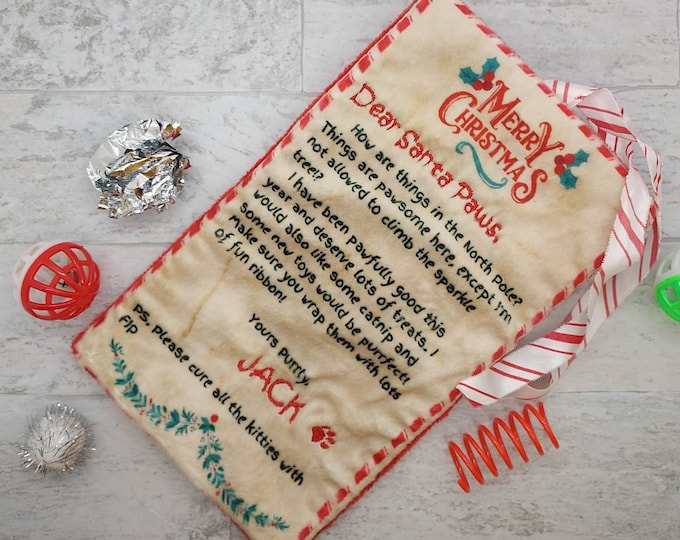 Featured listing image: Dear Santa Paws - Kitty Christmas List - Catnip Mat- Cat Cuddle Toy- Personalizable